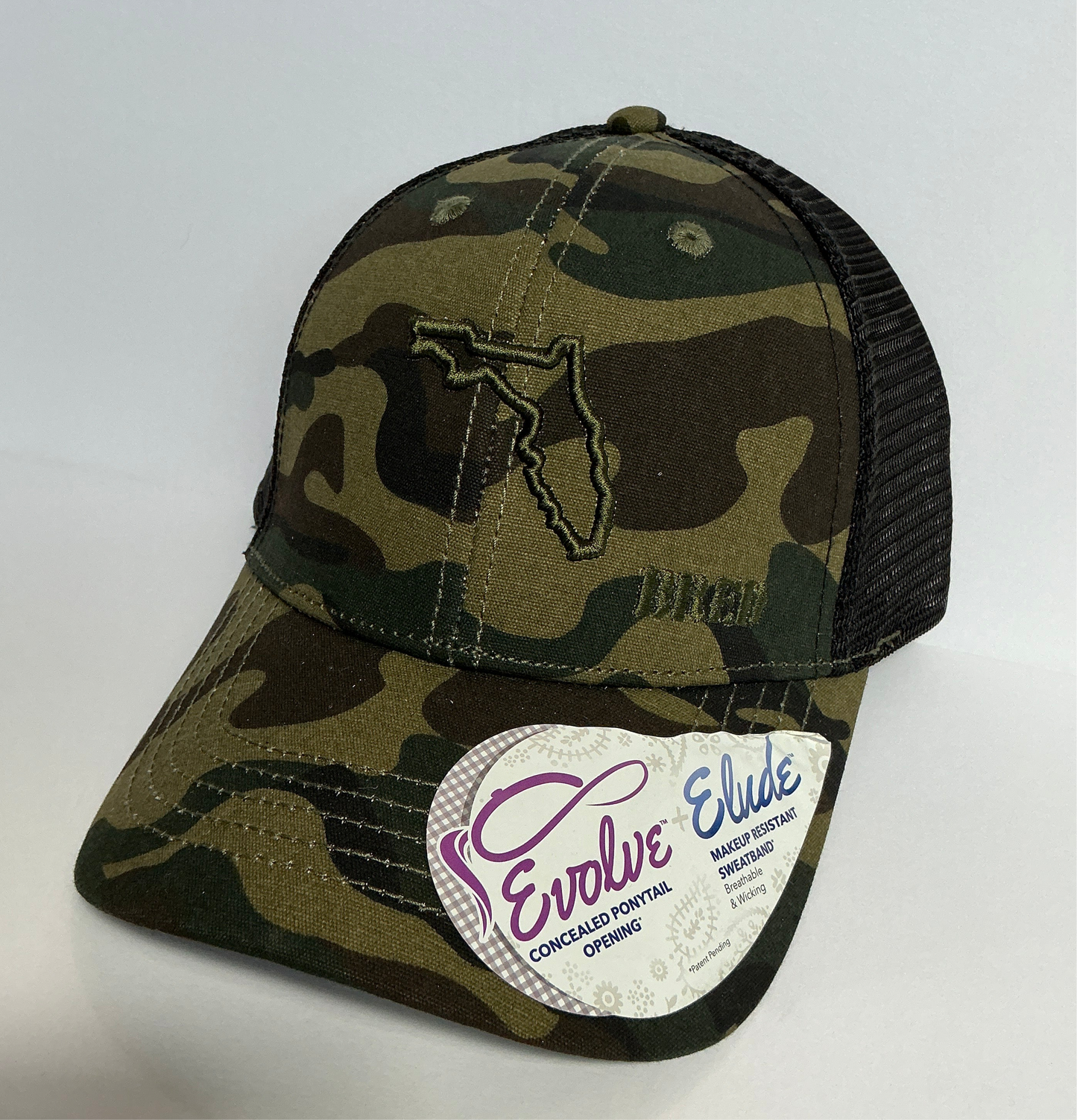 Camo hidden Ponytail w/ Olive Logo