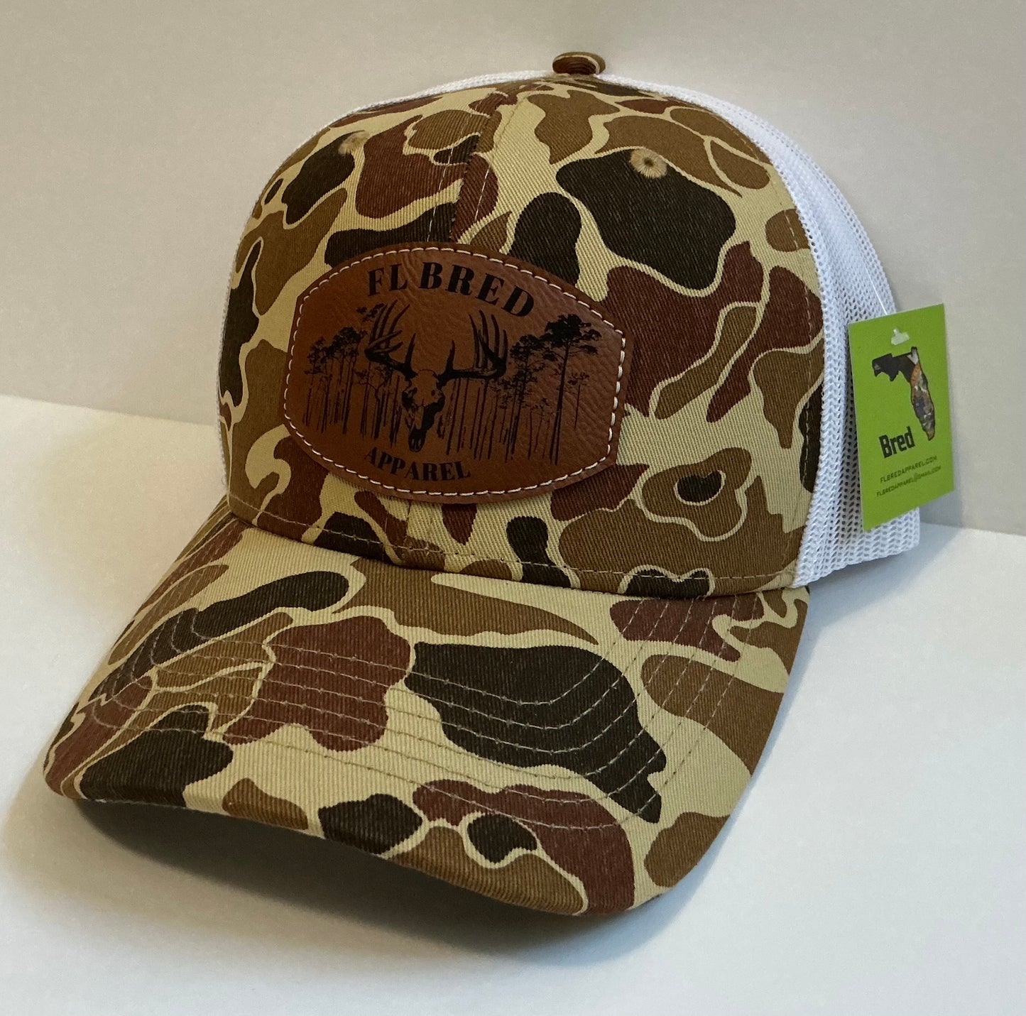 Duck Camo/White Snapback with Deer Skull Patch
