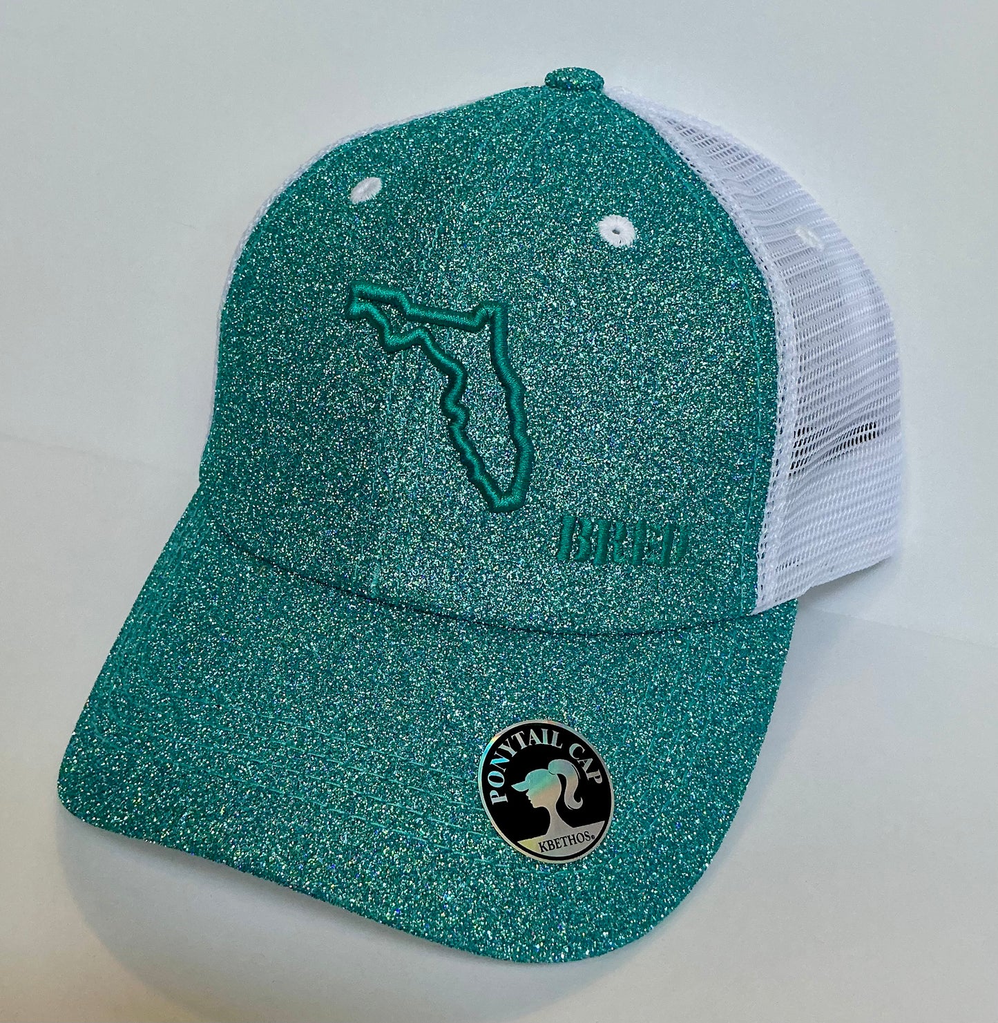 Teal Glitter Ponytail SnapBack w/ Teal Logo