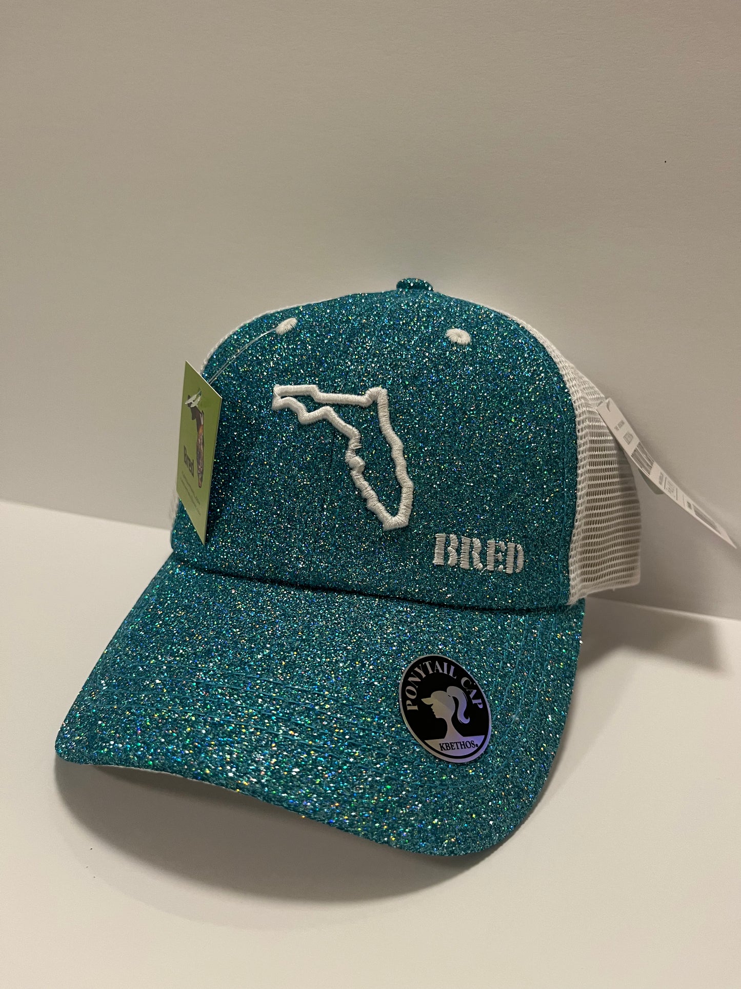 Teal Glitter Ponytail with White Logo