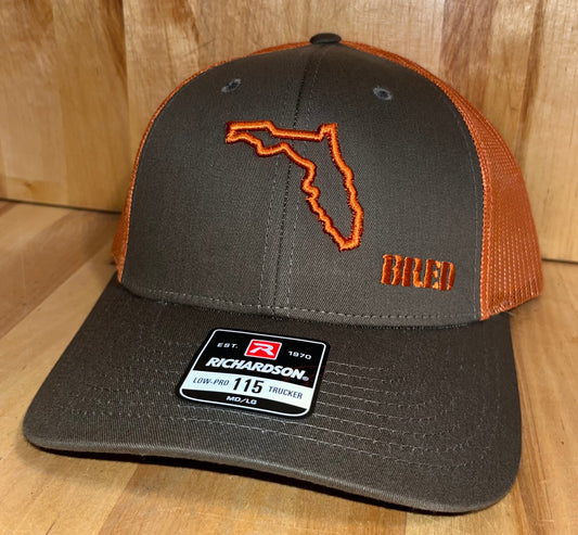 Brown and Orange Trucker Hat w/ Orange Logo