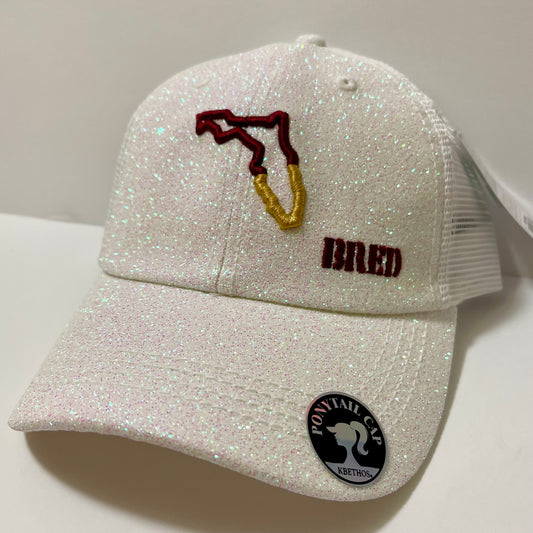 White Glitter Hat with Garnet/Gold Logo