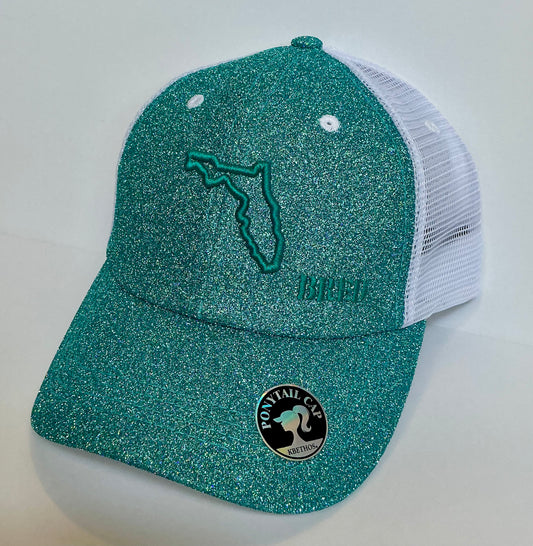 Teal Glitter Ponytail SnapBack w/ Teal Logo