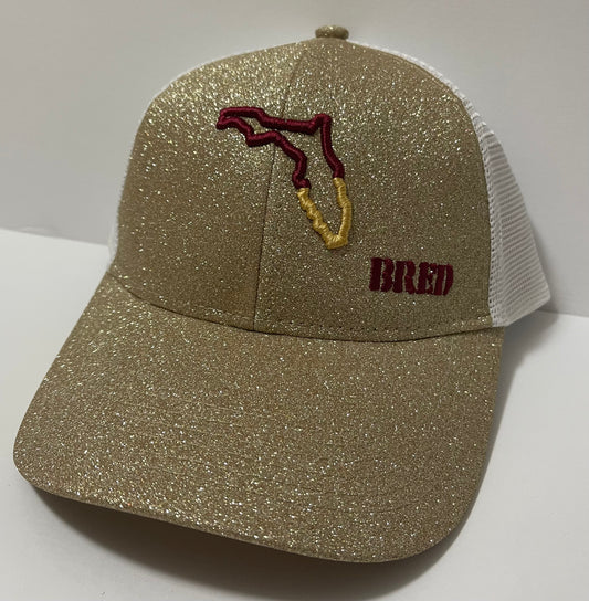 Gold Glitter Hat with Garnet/Gold Logo
