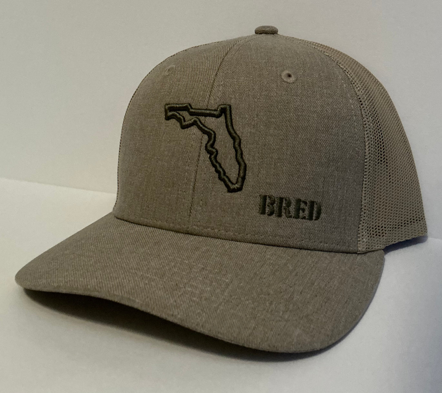 Khaki Heather Trucker w/ Olive Logo