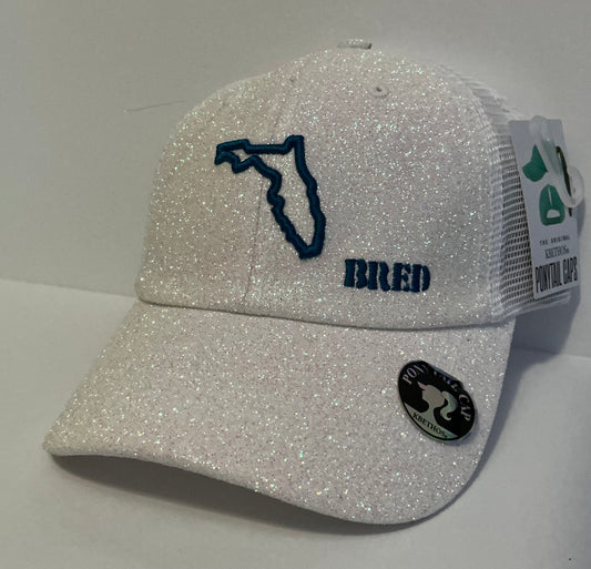 White Glitter Ponytail with Teal Logo