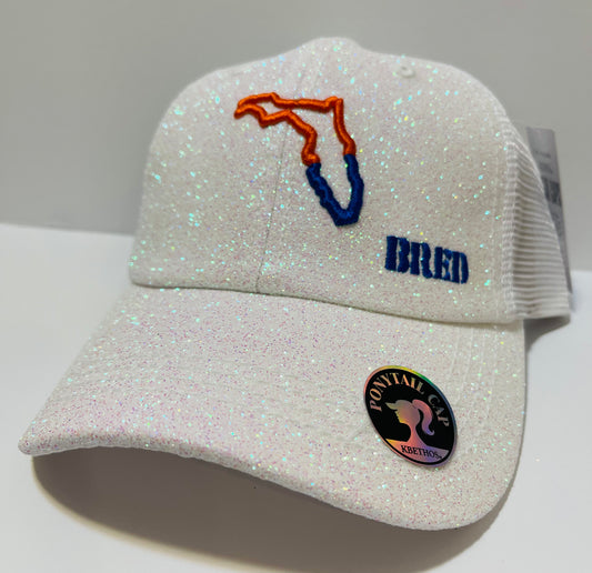 Orange & Blue White Ponytail Glitter Hat