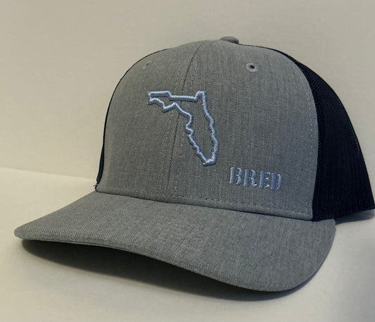 Heather Gray and Black Trucker w/ Light Blue Logo