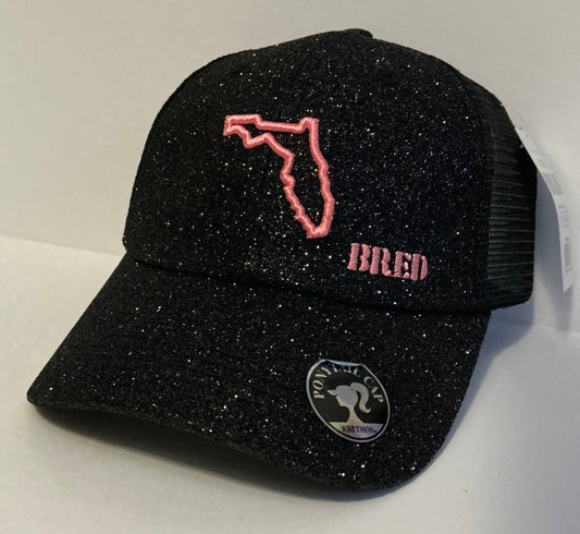 Black Glitter Ponytail w/ Light Pink Logo