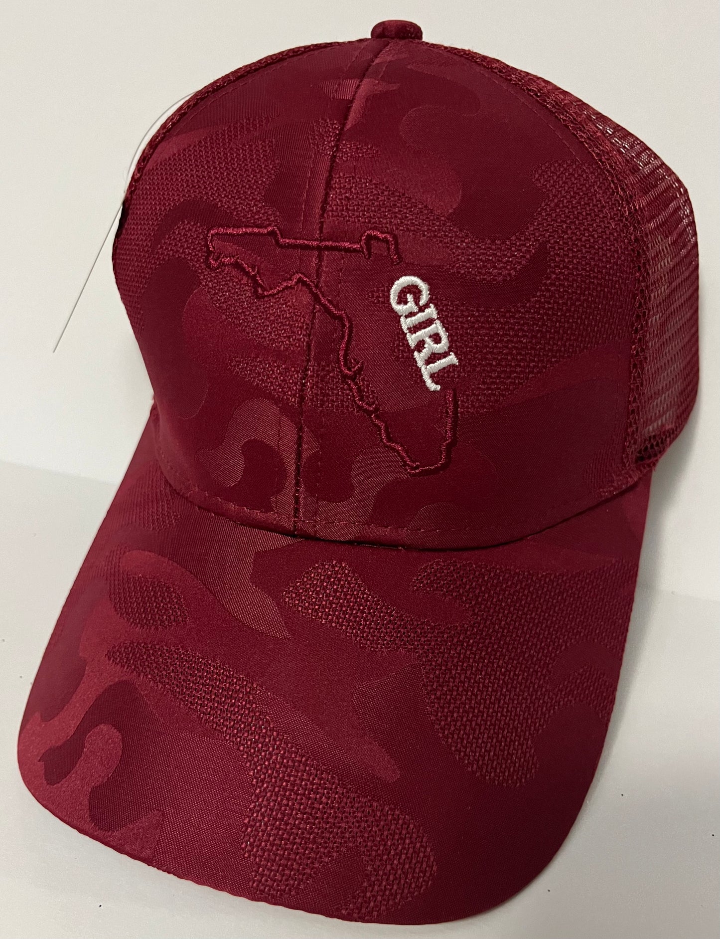 FL Girl Burgundy Camo Ponytail Hat