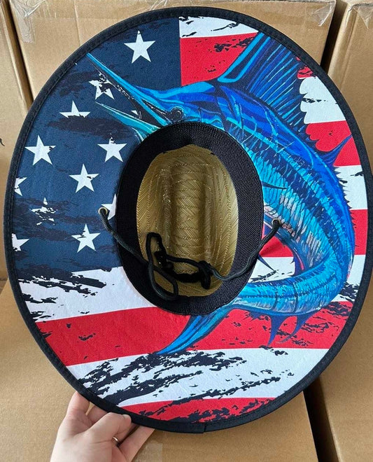 American Flag/Marlin Straw Hat